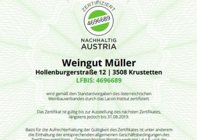 Nachhaltig Zertifikat Weingut Müller